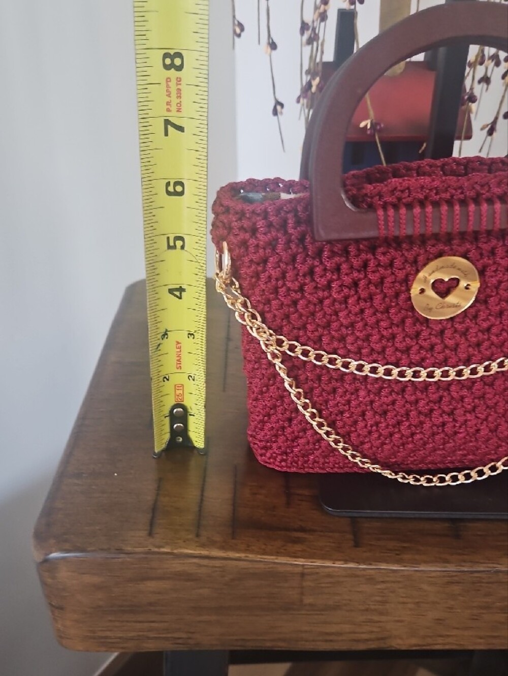 Burgundy Hand Crocheted By Me Mini Bag with Gold Chain Accent - Picture 3 of 4
